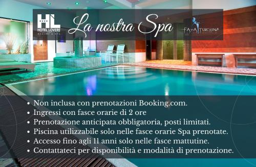 ein Flyer für ein Spa mit Schwimmbad in der Unterkunft Hotel Lovere Resort & Spa in Lovere