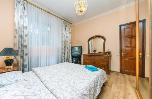 キーウにあるTwo Bedroom Apartment on Liuteranska streetのベッドルーム(白いベッド1台、鏡付)