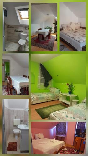 a collage of different pictures of a room at Nagy Ildikó Vendégház in Lăzarea