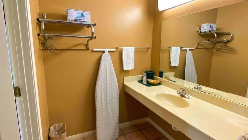 a bathroom with a sink and a mirror at Rama Inn Bells - Jackson West Hwy 412 in Bells
