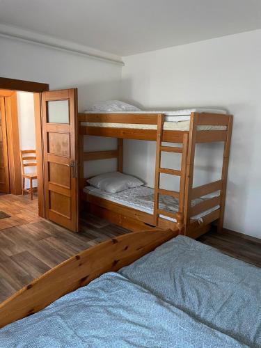 a bedroom with three bunk beds and a bed at Ubytování Adina in Velké Pavlovice