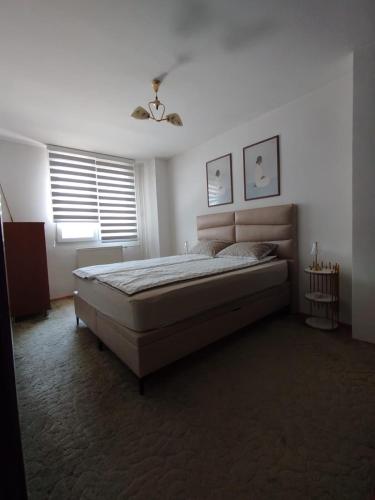 a bedroom with a large bed and a window at Sky Vista in Železnička Stanica Tuzla