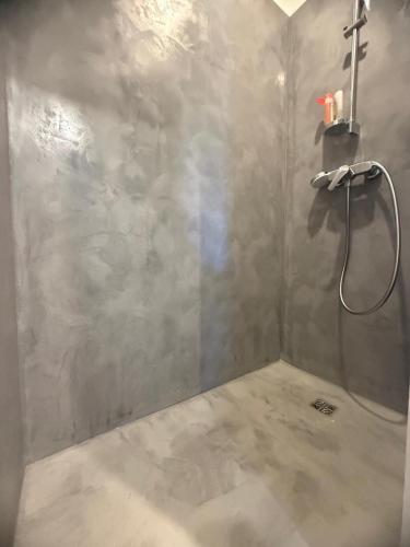 a shower stall with a shower head in a bathroom at Foch F1 N7 in Le Creusot