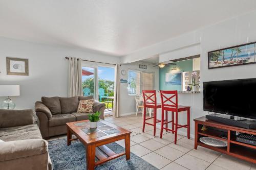 a living room with a couch and a tv at Carpinteria Shores CS 103 in Carpinteria