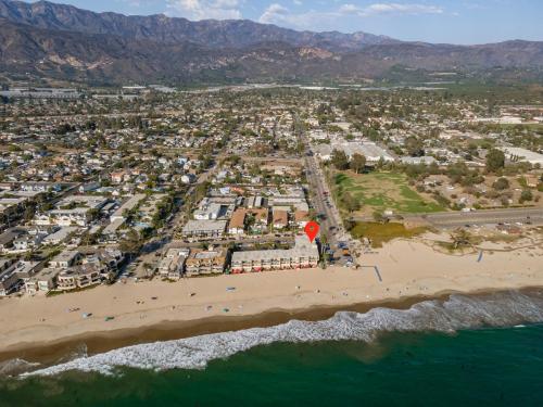 an aerial view of a beach and the ocean at Carpinteria Shores CS 302 in Carpinteria