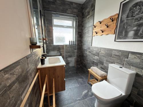 a bathroom with a toilet and a sink at The Old Post Office Cottage in Castlebar