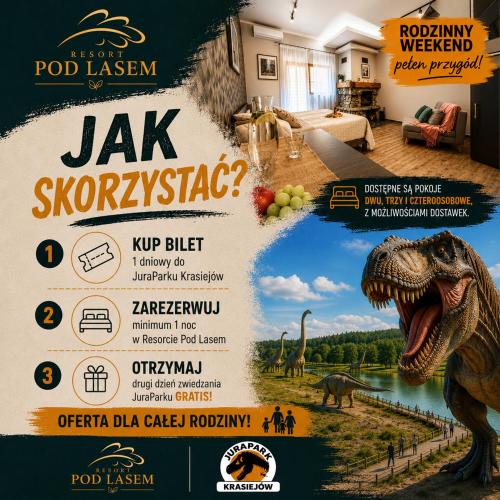a flyer for a dinosaur show at a restaurant at Resort Pod Lasem in Kolonowskie