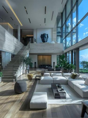 a living room with white furniture and a staircase at Manchester castle in Nagpur