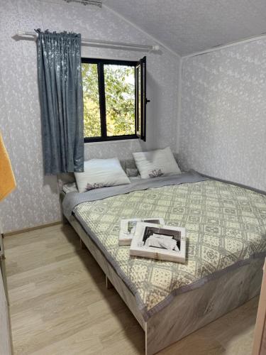 a bedroom with a large bed with a window at SELKINCHEK resort in Kugart