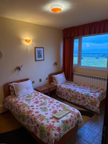 a hotel room with two beds and a window at Guest House Bed and Birding in Durankulak
