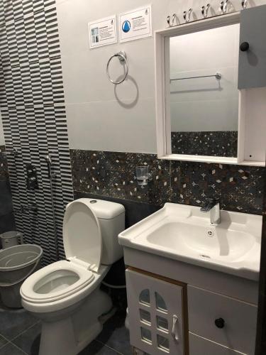 a bathroom with a toilet and a sink at 1 Bed Apartment in Murree in Murree