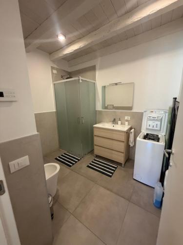 a bathroom with a shower and a sink and a toilet at Rovetta Tre Piazze Apartments in Brescia