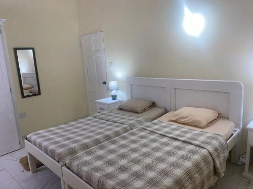 a bedroom with two beds and a mirror at Country Green in La Feuillet