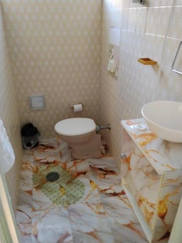 a bathroom with a toilet and a sink at Pousada Essenza lindoía in Águas de Lindoia