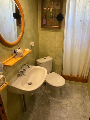 a bathroom with a toilet and a sink and a mirror at Villa Oasis Bollène in Bollène