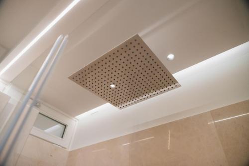 a coffered ceiling with a ceiling light in a bathroom at Villa Horizon in Torri del Benaco