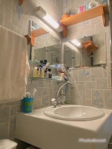 a bathroom with a sink and a mirror at Location duplex ,Station du Seignus d'Allos in Allos