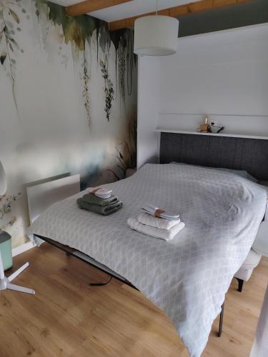 a bedroom with a bed with towels on it at Parenthèse et spa à deux pas de la place Stanislas in Malzéville