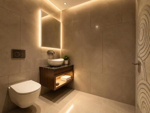 a bathroom with a toilet and a sink at Hotel Next View Amritsar # Pool # Parking # Family Hotel # Best choice for Tourists in Amritsar