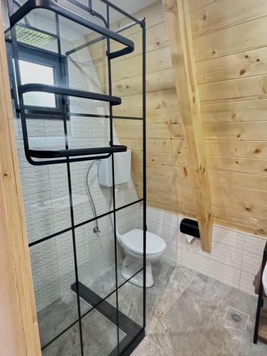 a bathroom with a toilet in a room at Forest Whisper - Mountain Retreat in Kovačka Dolina