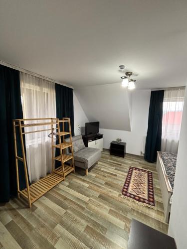 a living room with a couch and a chair at Casa Sofia Dorna Candrenilor in Dorna Cîndrenilor