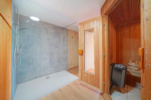 a bathroom with a walk in shower and a walk in shower at Le Milan Royal 26 pers, Malmedy, Balnéo, vue, calme in Malmedy
