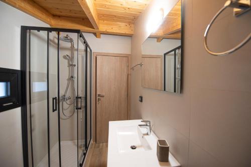 a bathroom with a sink and a shower at Aifantis Villa 2 in Póndi