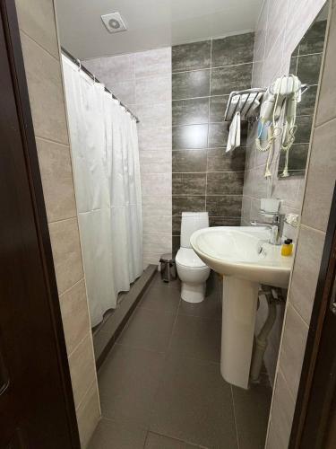 a bathroom with a sink and a toilet at Tourist inn Tashkent in Toshkent-Passajir Bekati