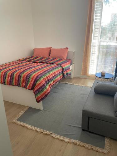 a bedroom with a bed with a rug and a couch at Jana holiday in Paris in Arcueil