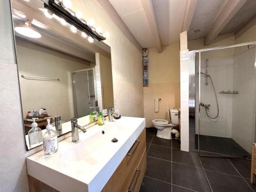 a bathroom with a sink and a shower and a toilet at Escapeteu in Azur