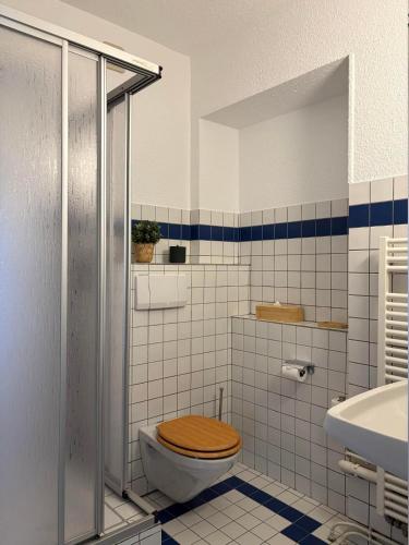 a bathroom with a toilet and a sink at Hôtel Deybach in Munster