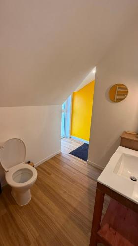 a bathroom with a toilet and a sink at Le Cœur de Saint-Aignan in Saint-Aignan