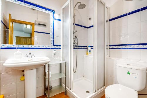 a bathroom with a shower and a toilet and a sink at Carrebaix Loft in Orba