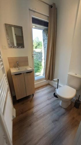 a bathroom with a sink and a toilet and a window at Le Bourg in Lagnieu