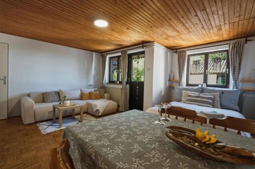 a living room with a bed and a couch at Apartment Vineyard nook Lendava in Lendava