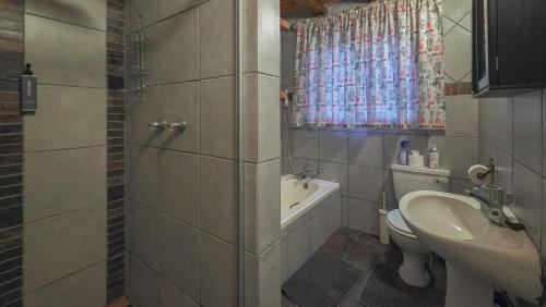 a bathroom with a sink and a toilet and a shower at Mahlolwa in Marloth Park