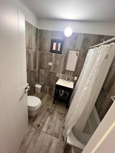 a bathroom with a toilet and a sink at FlussHaus VGB in Villa General Belgrano