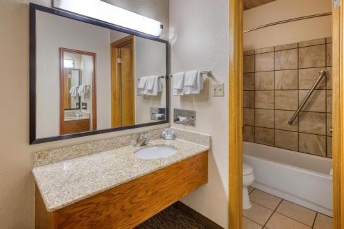 a bathroom with a sink and a mirror and a toilet at Best Western Plains Motel in Wall