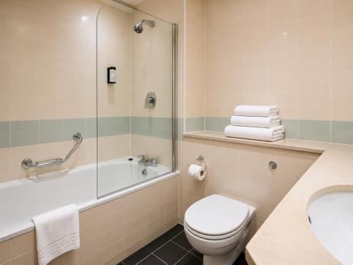a bathroom with a toilet and a tub and a sink at Raheen Woods Hotel in Athenry