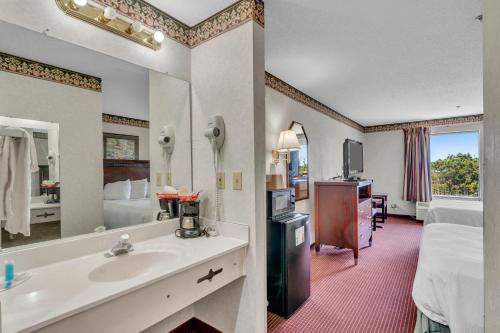 a hotel room with a sink and a bed at Gray Inn & Suites in Gray