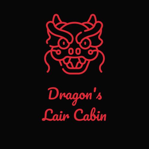 a red dragon logo on a black background at Slay The Dragon Dragon's Lair Cabin in Robbinsville, North Carolina w Creek in Robbinsville
