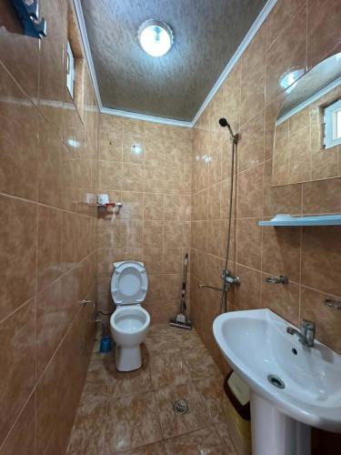 a bathroom with a toilet and a sink at Cactus Hotel in Kobuleti