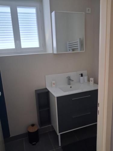 a bathroom with a sink and a mirror at Agréable Maison in Le Magny