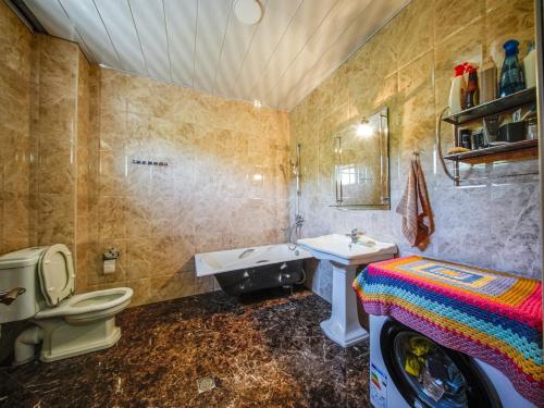 a bathroom with a sink and a toilet and a sink at guest hause "villa" in Dushetʼi