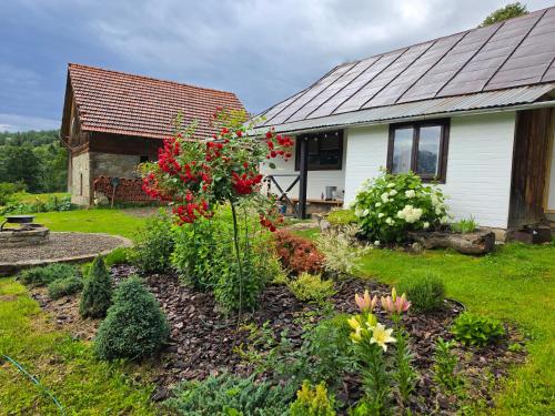 a garden with flowers in front of a house at Ya VDOMA in Kozmacz