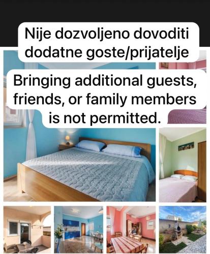 a collage of different pictures of a bedroom and a bed at Apartments Armin in Ližnjan