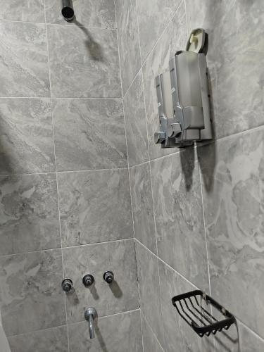 a bathroom with a shower with a soap dispenser at Alojamiento Quilla-Unta in Fiambalá