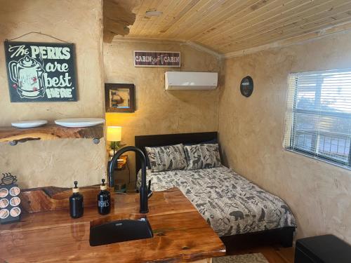 a bedroom with a bed and a sink in a room at The Last Resort in Ruidoso