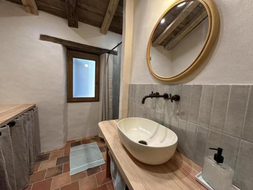 a bathroom with a sink and a mirror at Le résinier in Commensacq