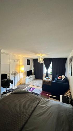 a living room with a bed and a couch at kenneth's Home in Stockholm
